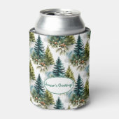 Watercolor Pine Pattern Elegant Winter 缶クーラー (缶正面)
