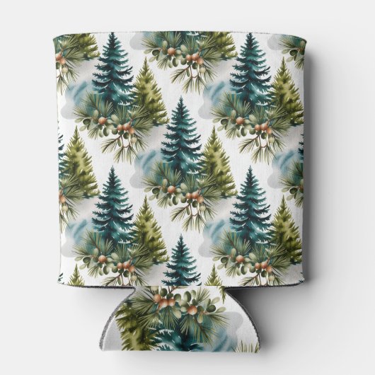 Watercolor Pine Pattern Elegant Winter 缶クーラー (裏面)