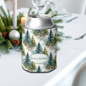 Watercolor Pine Pattern Elegant Winter 缶クーラー