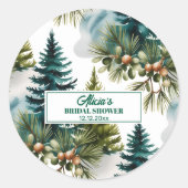 Watercolor Pine Pattern Winter Bridal Shower ラウンドシール (正面)
