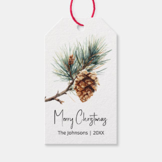 Watercolor Pine Tree and Pine Cone Personalized ギフトタグ