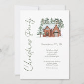 Watercolor Pine Tree Christmas Dinner 招待状 (正面)