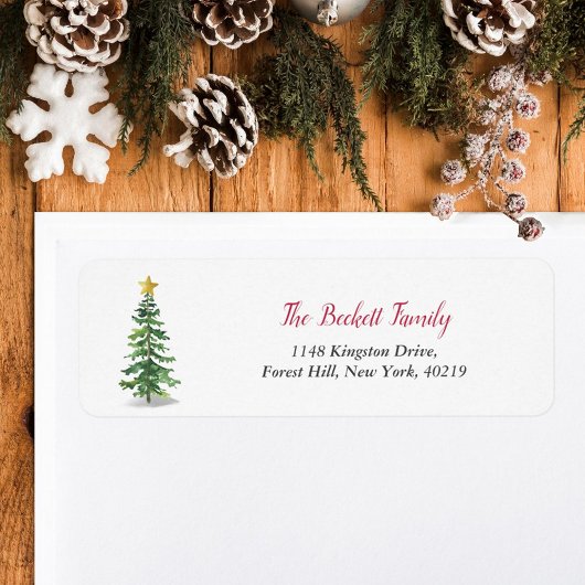 Watercolor Pine Tree Christmas Holiday ラベル