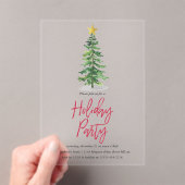 Watercolor Pine Tree Christmas Holiday Party アクリル招待状 (インサイチュ (ポータブル))