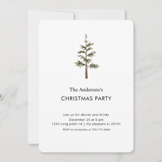 Watercolor Pine Tree Christmas Party 招待状 (正面)