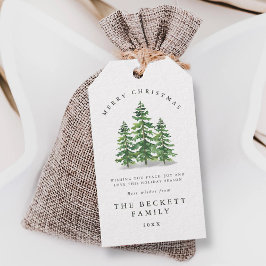 Watercolor Pine Tree Forest Christmas ギフトタグ