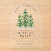 Watercolor Pine Tree Forest Christmas Party アクリル招待状 (正面)