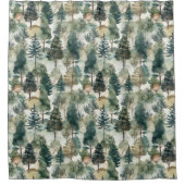Watercolor Pine Trees シャワーカーテン (正面)