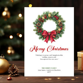 Watercolor Pine Wreath Christmas Greeting Design シーズンカード