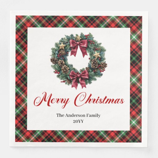 Watercolor Pine Wreath Christmas Napkin Design (正面)