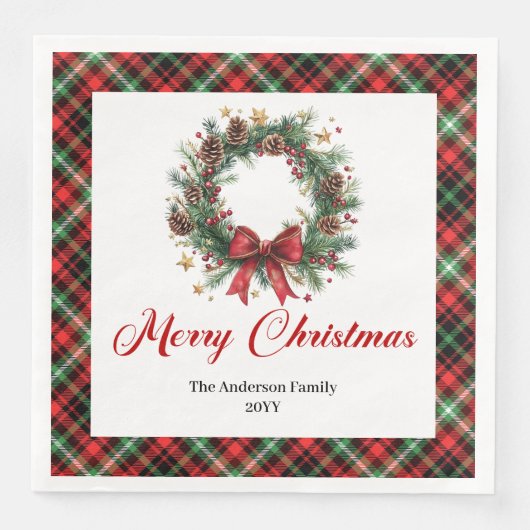 Watercolor Pine Wreath Christmas Napkin Set (正面)
