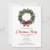 Watercolor Pine Wreath Christmas Party Card 招待状 (正面)