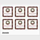 Watercolor Pine Wreath Christmas Sticker Design スクエアシール (シート)