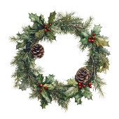 Watercolor pine wreath holiday gift bag with name ミディアムペーパーバッグ