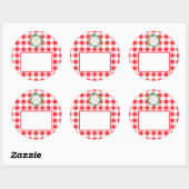 Watercolor Pine Wreath MONOGRAM Red Check ラウンドシール (シート)