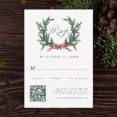 Watercolor Pine Wreath Wedding QR Code 出欠カード