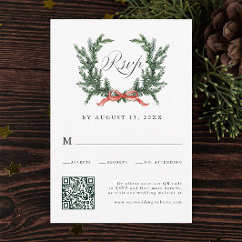 Watercolor Pine Wreath Wedding QR Code 出欠カード