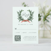 Watercolor Pine Wreath Wedding QR Code Mint Green 出欠カード (スタンド正面)