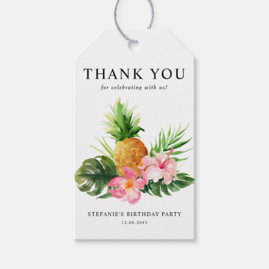 Watercolor Pineapple Birthday Party Thank You ギフトタグ (正面)