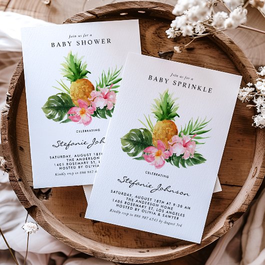 Watercolor Pineapple Tropical Baby Sprinkle 招待状