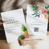 Watercolor Pineapple Tropical QR Code Wedding 招待状