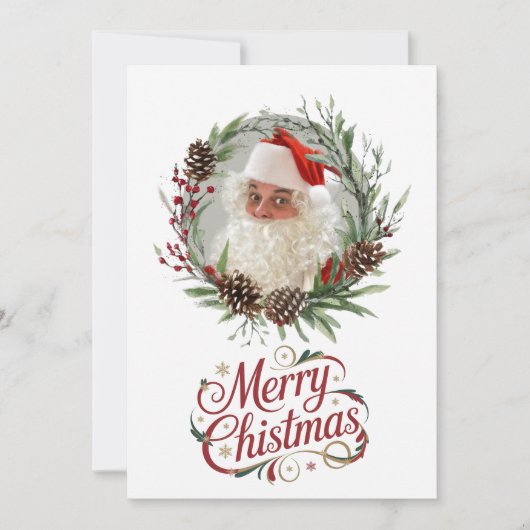 Watercolor Pinecone and Berry Christmas Wreath シーズンカード (正面)