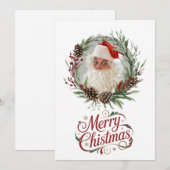 Watercolor Pinecone and Berry Christmas Wreath シーズンカード (正面/裏面)