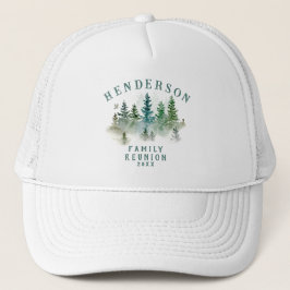 Watercolor PineTrees Family Reunion Button キャップ