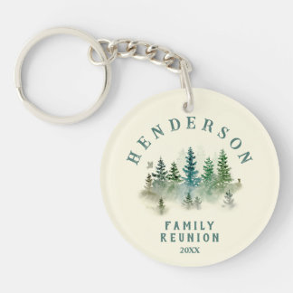 Watercolor PineTrees Family Reunion Button キーホルダー