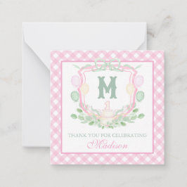 Watercolor Pink 1st Birthday Monogram Crest Party ノートカード