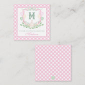 Watercolor Pink 1st Birthday Monogram Crest Party ノートカード (正面/裏面)