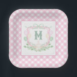 Watercolor Pink 1st Birthday Monogram Crest Party ペーパープレート<br><div class="desc">PreppyPrint.com - Celebrate your little one’s milestone in the sweetest way with this watercolor 1st Birthday monogram crest collection. Crisp crest detailing meets soft pink watercolor washes for a look that feels straight out of a classic garden party. Please visit my designer store,  PreppyPrint.com,  for coordinating items.</div>