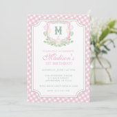 Watercolor Pink 1st Birthday Monogram Crest Party 招待状 (スタンド正面)