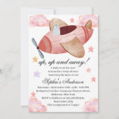 Watercolor Pink Airplane Baby Shower Invitation 招待状 (正面)