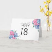 Watercolor Pink and Blue Hydrangea Table Number カード (黄色い花)