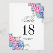 Watercolor Pink and Blue Hydrangeas Table Numbers (正面/裏面)