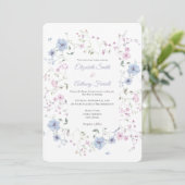 Watercolor Pink And Dusty Blue Botanical Wedding  招待状 (スタンド正面)