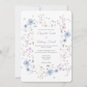 Watercolor Pink And Dusty Blue Botanical Wedding  招待状 (正面)