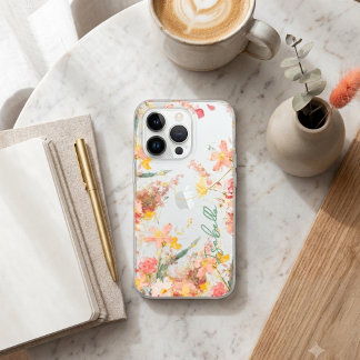 Watercolor Pink and Gold Floral Custom Name Phone iPhone 15 Proケース