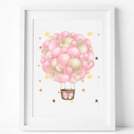 Watercolor Pink and Gold Hot Air Balloon Printable ポスター