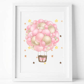 Watercolor Pink and Gold Hot Air Balloon Printable ポスター