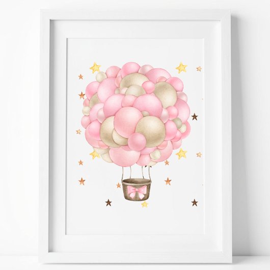 Watercolor Pink and Gold Hot Air Balloon Printable ポスター