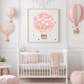 Watercolor Pink and Gold Hot Air Balloon Printable ポスター