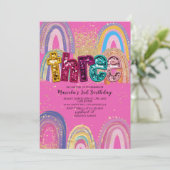  Watercolor pink and gold stars  BirthdaInvitation 招待状 (スタンド正面)