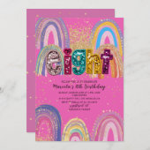  Watercolor pink and gold stars  BirthdaInvitation 招待状 (正面/裏面)