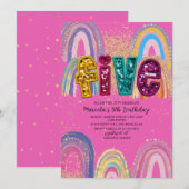  Watercolor pink and gold stars  BirthdaInvitation 招待状 (正面/裏面)