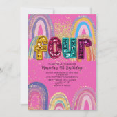  Watercolor pink and gold stars  BirthdaInvitation 招待状 (正面)