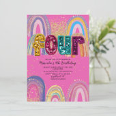  Watercolor pink and gold stars  BirthdaInvitation 招待状 (スタンド正面)