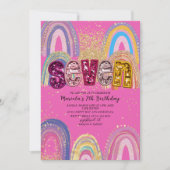  Watercolor pink and gold stars  BirthdaInvitation 招待状 (正面)