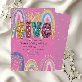  Watercolor pink and gold stars  BirthdaInvitation 招待状